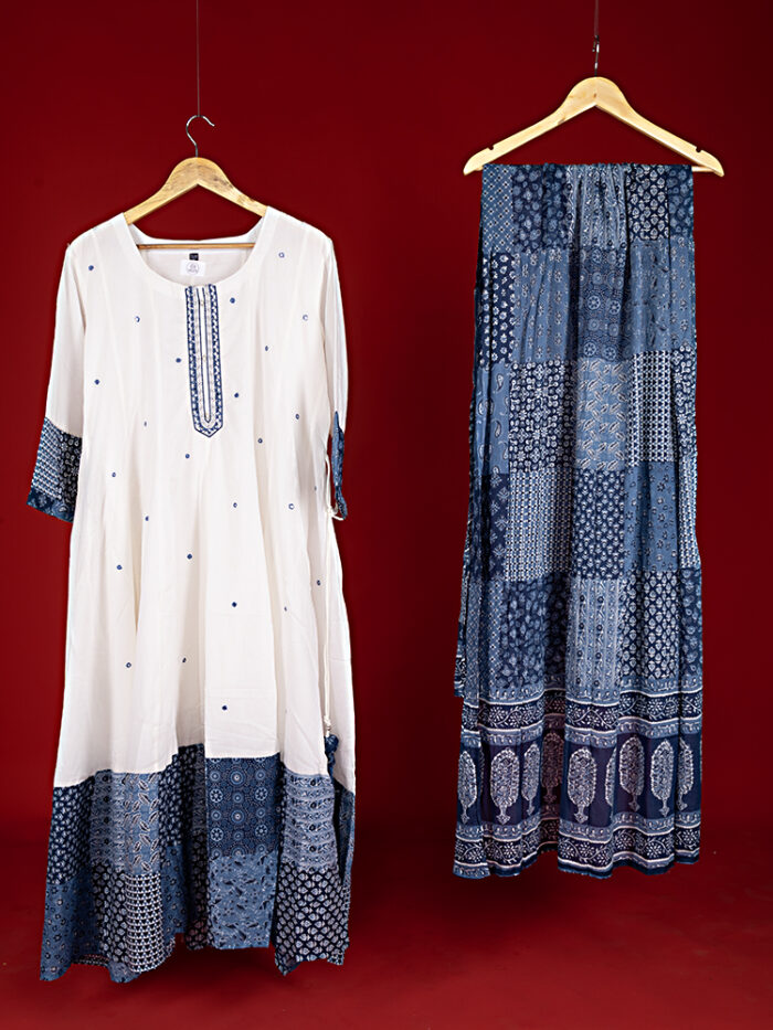 Indigo Ajrak Handblock Plus Size Kurti Set