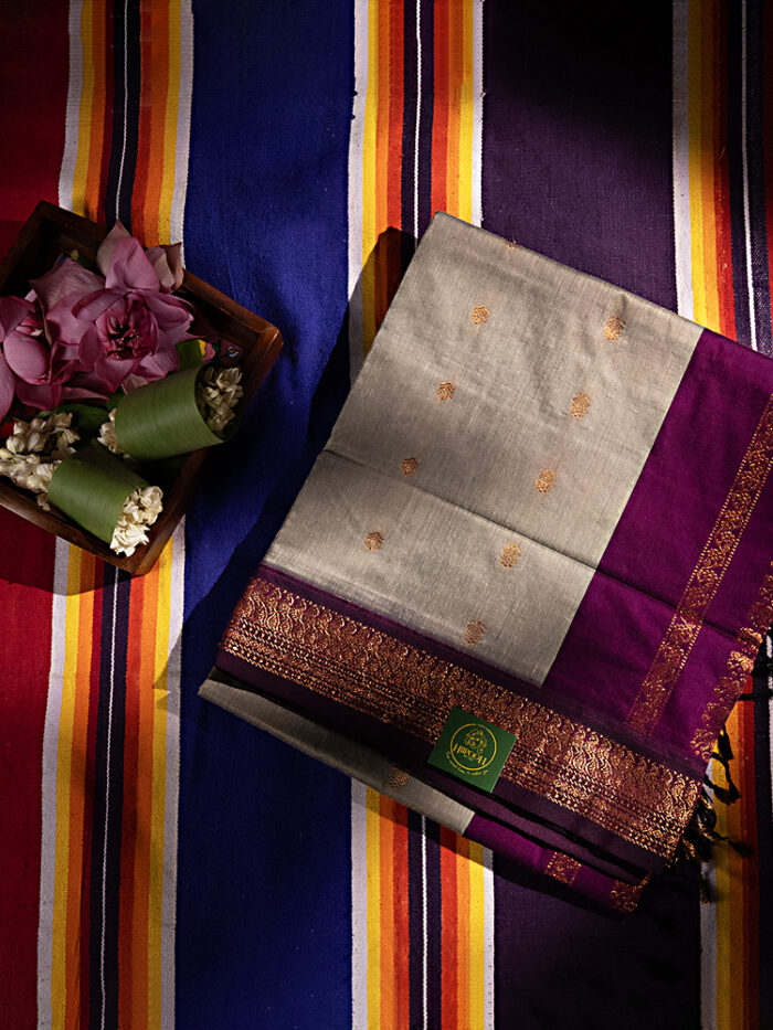 ரதி Purple & Ash Contrast Sungudi Handloom Saree