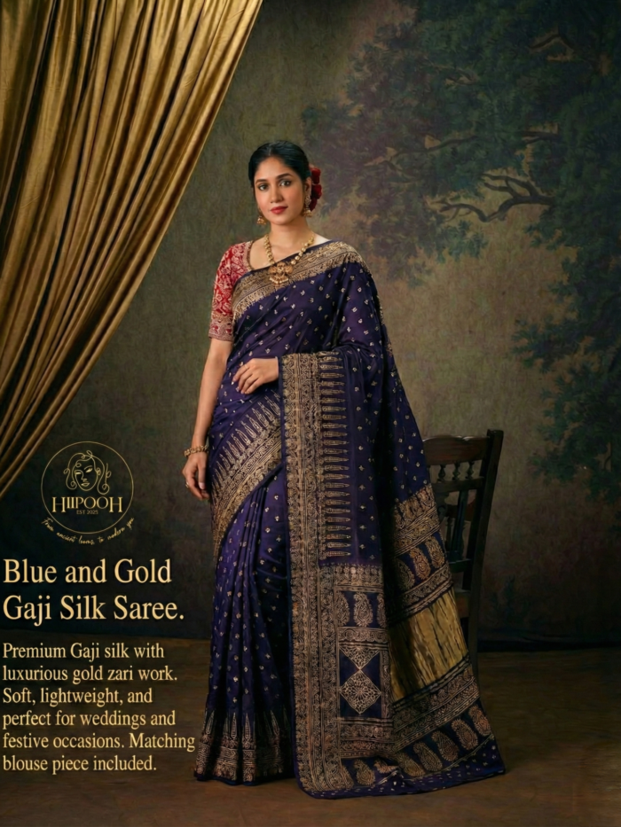 आरिणी BLUE & GOLD GAJI SILK SAREE
