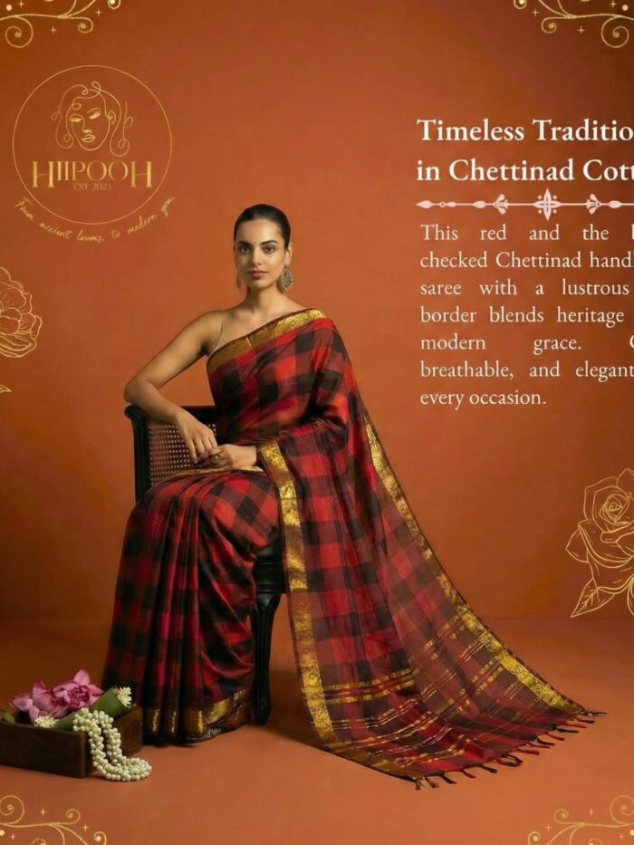 தாரிணி Silk Bordered Chettinad Cotton Handloom Saree